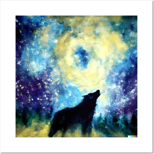 Wolf at Night Posters and Art